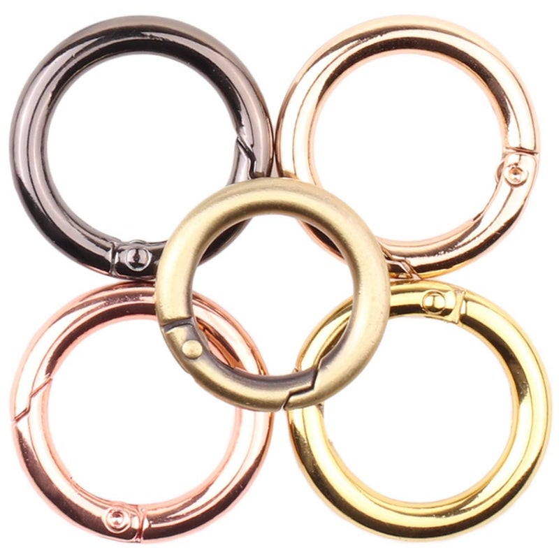 Tiberham Spring Clip Round Carabiner, Tiberham 5 Pcs Gate O Ring Spring Loaded Snap Clip, Key Ring Buckle Locking Carabiner Hook, Metal Secure Holder Organizing Accessory for Bags Purses Keychain (5 Colours) - Image 1